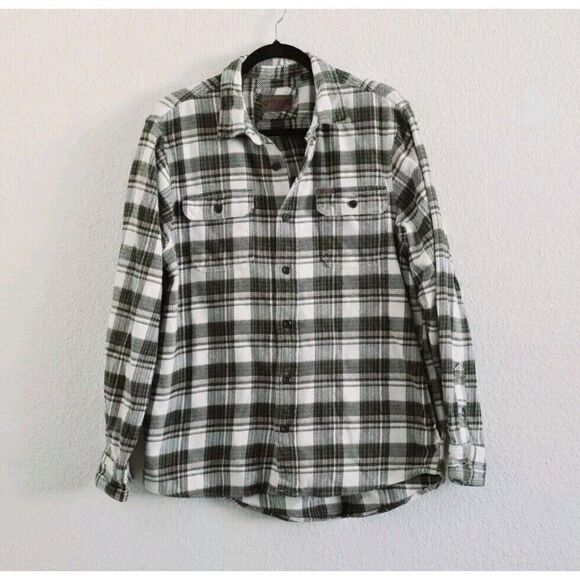 ORVIS Shirt Jacket Men Medium Heavyweight Shacket Button Up Green Plaid Pocket - Picture 1 of 12